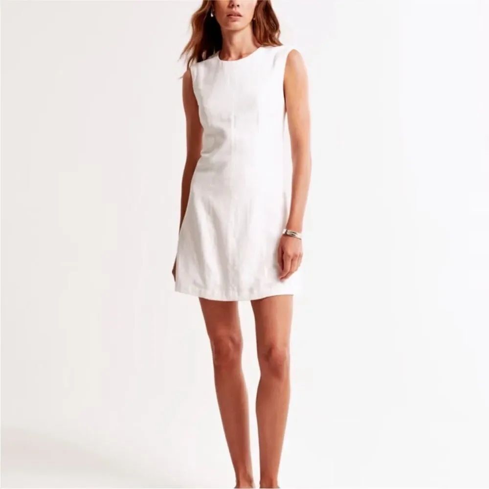 Abercrombie & Fitch A&F High Neck Linen Blend Cutout Back Mini Dress NWT Beige